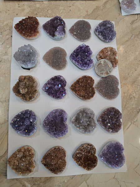 Uruguay amethyst and druzy crystal hearts full sheet