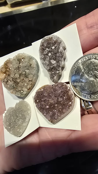 Uruguay amethyst & druzy crystal hearts & wing