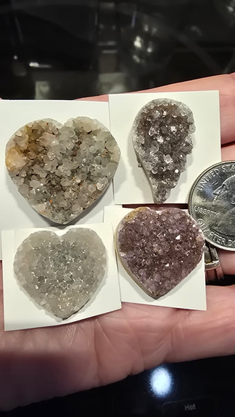 Uruguay amethyst & druzy crystal hearts & wing