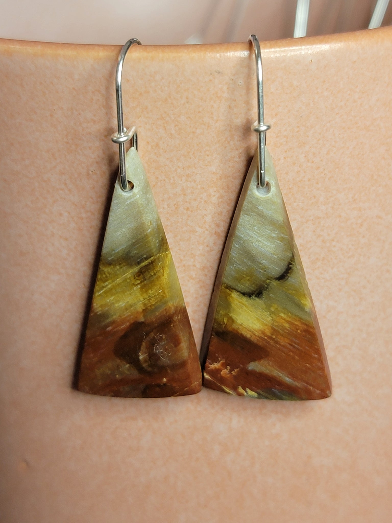 Peteified Wood triangle earrings
