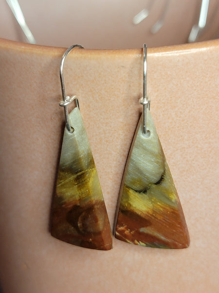 Peteified Wood triangle earrings