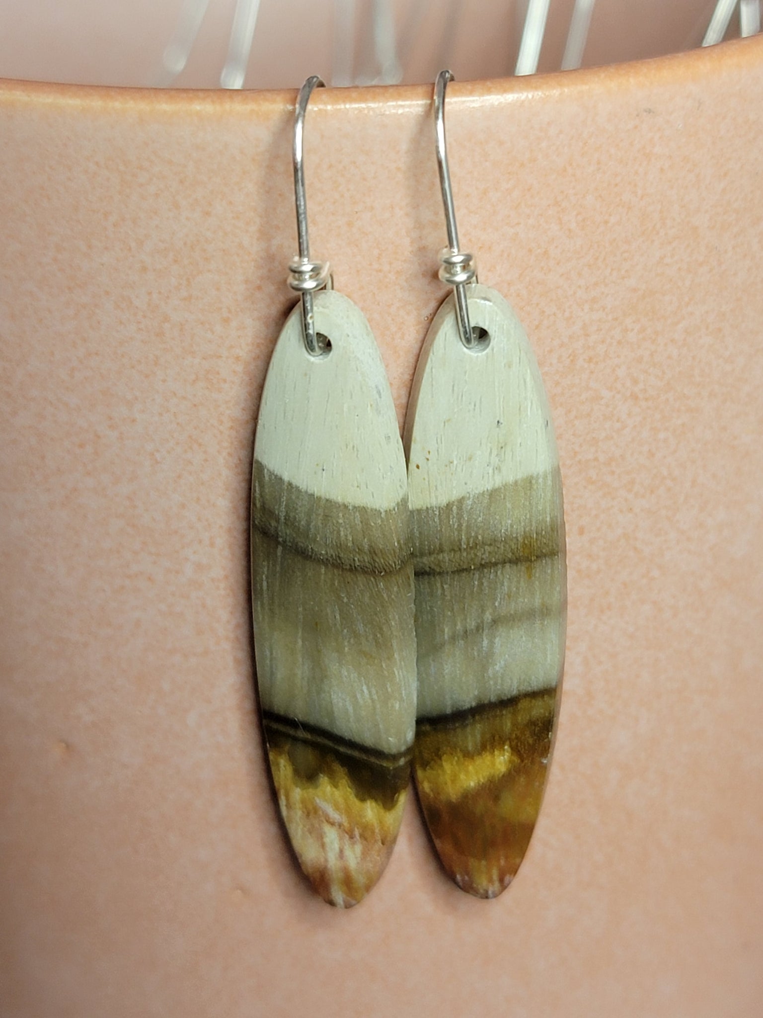 Peteified Wood oval earrings